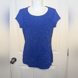 Neiman Marcus Royal Blue Cap Sleeve Ruffled Patterned Blouse Size Medium